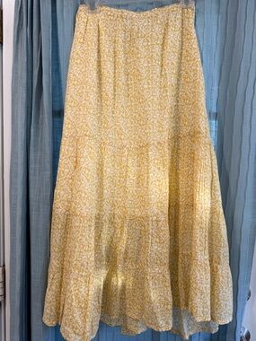 Banana Republic Yellow Floral Tiered Maxi Skirt